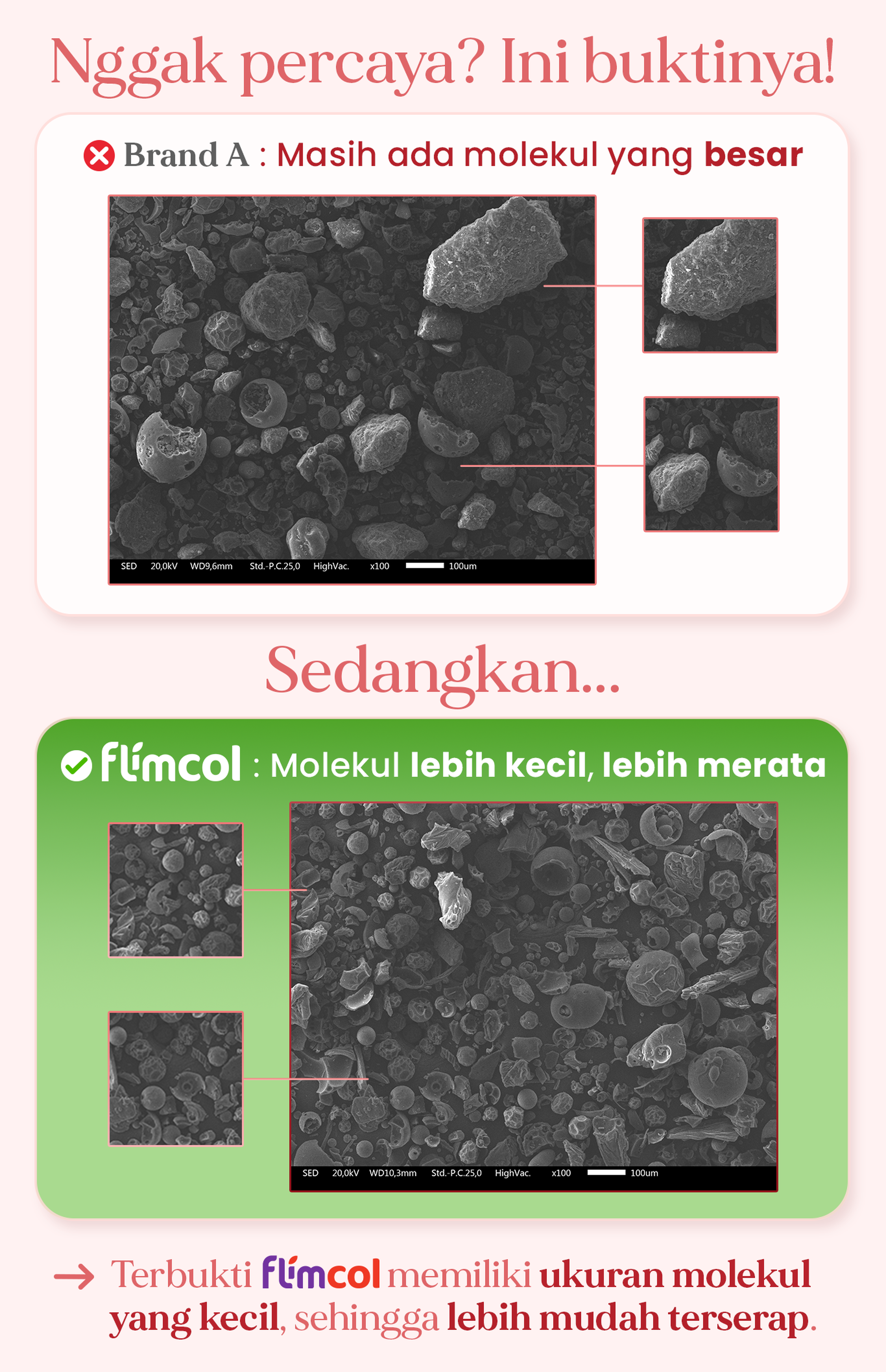 Perbandingan molekul Brand A vs Flimcol
